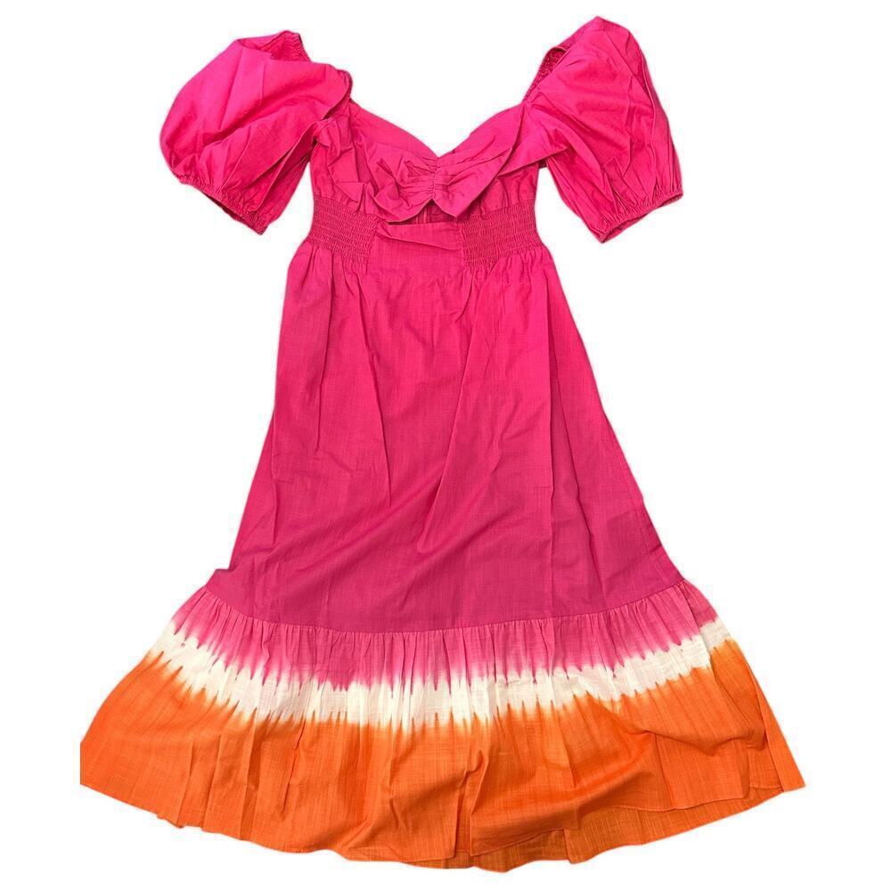 Sachin & Babi Bri Dress Fuchsia Orange Puff Sleeve Midi Size 6 NWT - Picture 6 of 9